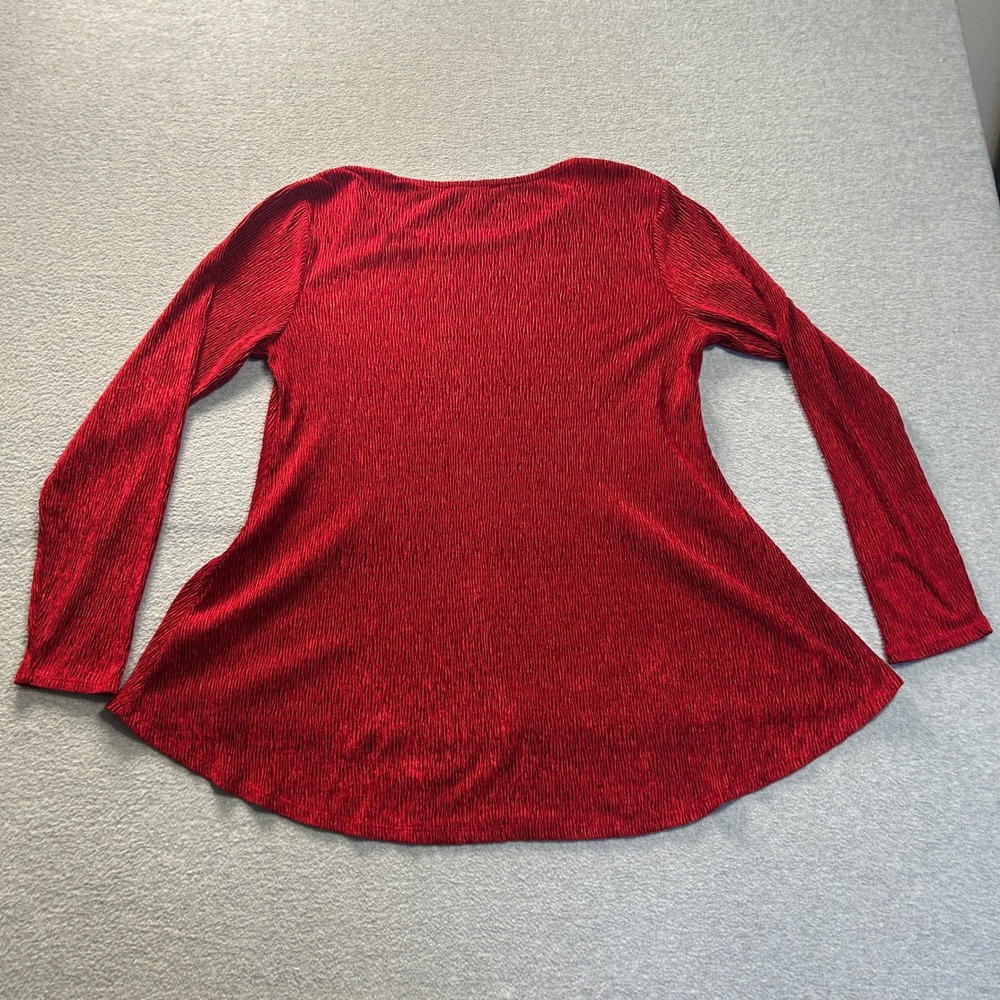 Cable & Gauge Crinkle Knit Top Womens Medium Red Hi Low Long Sleeve Stretch Fit - Picture 2 of 7